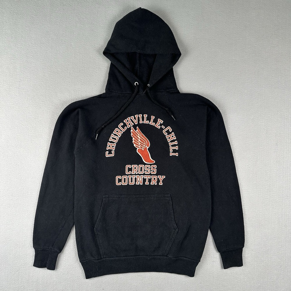 Vintage 80s Cross Country Hoodie Men's Medium Black Orange Foot Wing Racing